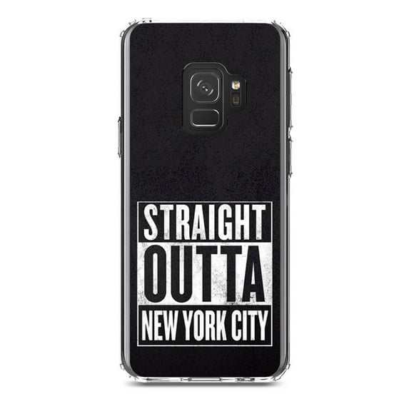 DistinctInk Clear Shockproof Hybrid Case for Samsung Galaxy S9 (5.8" Screen) - TPU Bumper, Acrylic Back, Tempered Glass Screen Protector - Straight Outta New York City - The Big Apple