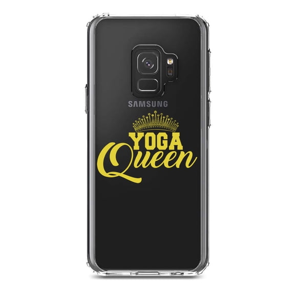DistinctInk Clear Shockproof Hybrid Case for Samsung Galaxy S9 (5.8" Screen) - TPU Bumper Acrylic Back Tempered Glass Screen Protector - Yoga Queen Crown