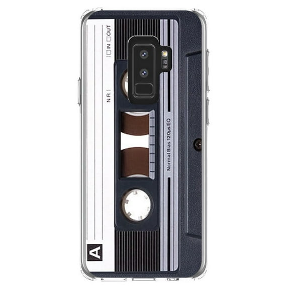 DistinctInk Clear Shockproof Hybrid Case for Samsung Galaxy S9+ PLUS (6.2" Screen) - TPU Bumper, Acrylic Back, Tempered Glass Screen Protector - Audio Cassette Tape