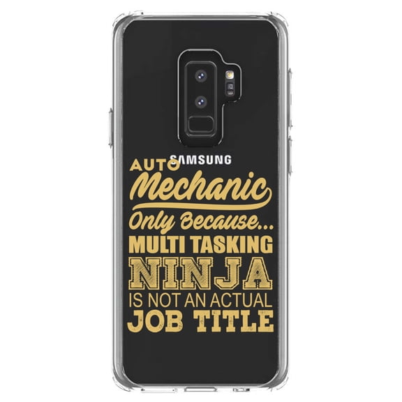DistinctInk Clear Shockproof Hybrid Case for Samsung Galaxy S9+ PLUS (6.2" Screen) - TPU Bumper Acrylic Back Tempered Glass Screen Protector - Auto Mechanic Multi Tasking Ninja