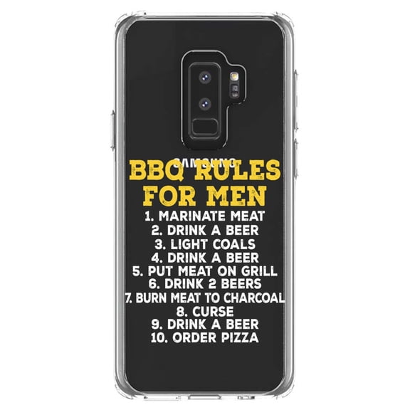 DistinctInk Clear Shockproof Hybrid Case for Samsung Galaxy S9+ PLUS (6.2" Screen) - TPU Bumper Acrylic Back Tempered Glass Screen Protector - BBQ Rules for Men