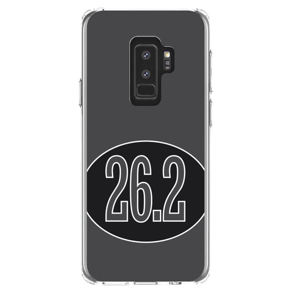 DistinctInk Clear Shockproof Hybrid Case for Samsung Galaxy S9+ PLUS (6.2" Screen) - TPU Bumper, Acrylic Back, Tempered Glass Screen Protector - Black 26.2 Oval Marathon Run - Running