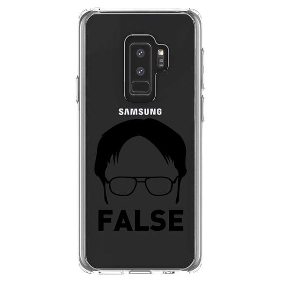 DistinctInk Clear Shockproof Hybrid Case for Samsung Galaxy S9+ PLUS (6.2" Screen) - TPU Bumper Acrylic Back Tempered Glass Screen Protector - Dwight Silhouette - FALSE
