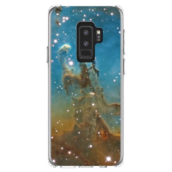DistinctInk Clear Shockproof Hybrid Case for Samsung Galaxy S9+ PLUS (6.2" Screen) - TPU Bumper, Acrylic Back, Tempered Glass Screen Protector - Eagle Nebula Blue Green - Astronomy
