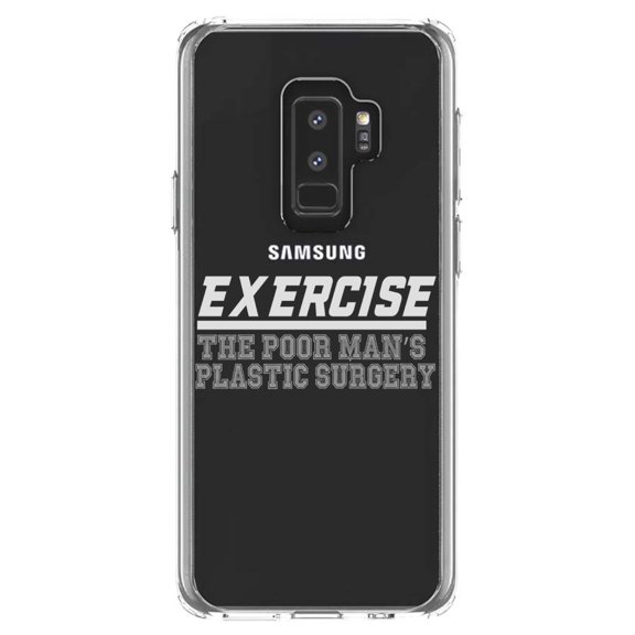 DistinctInk Clear Shockproof Hybrid Case for Samsung Galaxy S9+ PLUS (6.2" Screen) - TPU Bumper Acrylic Back Tempered Glass Screen Protector - Exercise The Poor Man's Plastic Surgery