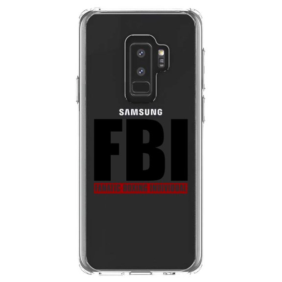 DistinctInk Clear Shockproof Hybrid Case for Samsung Galaxy S9+ PLUS (6.2" Screen) - TPU Bumper Acrylic Back Tempered Glass Screen Protector - FBI Fanatic Boxing Individual