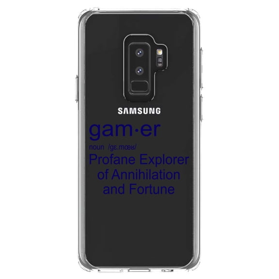 DistinctInk Clear Shockproof Hybrid Case for Samsung Galaxy S9+ PLUS (6.2" Screen) - TPU Bumper Acrylic Back Tempered Glass Screen Protector - Gamer Dictionary Definition Profane Explorer