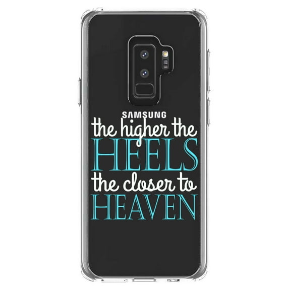 DistinctInk Clear Shockproof Hybrid Case for Samsung Galaxy S9+ PLUS (6.2" Screen) - TPU Bumper Acrylic Back Tempered Glass Screen Protector - The Higher the Heels The Closer to Heaven