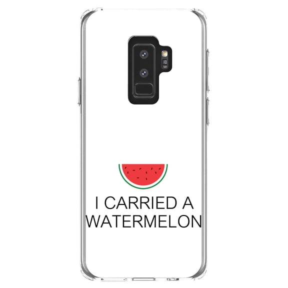 DistinctInk Clear Shockproof Hybrid Case for Samsung Galaxy S9+ PLUS (6.2" Screen) - TPU Bumper, Acrylic Back, Tempered Glass Screen Protector - I Carried A Watermelon
