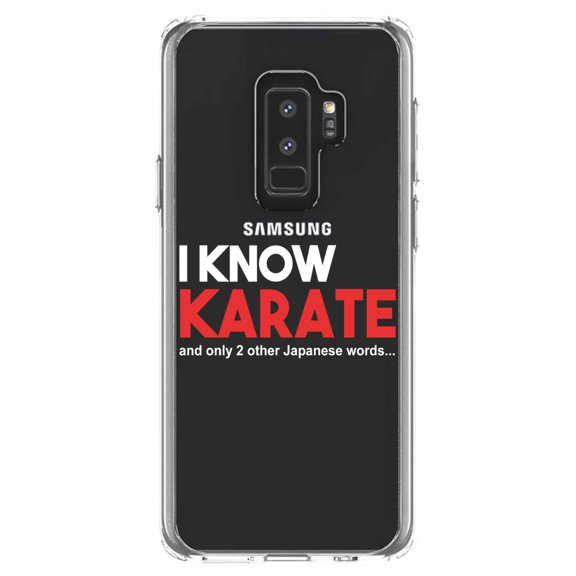 DistinctInk Clear Shockproof Hybrid Case for Samsung Galaxy S9+ PLUS (6.2" Screen) - TPU Bumper Acrylic Back Tempered Glass Screen Protector - I Know Karate and Only 2 Other Japanese Words