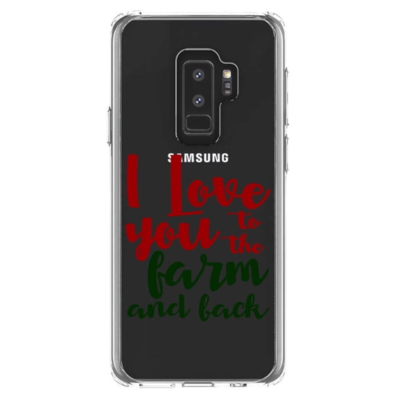 DistinctInk Clear Shockproof Hybrid Case for Samsung Galaxy S9+ PLUS (6.2" Screen) - TPU Bumper Acrylic Back Tempered Glass Screen Protector - I Love You To The Farm And Back