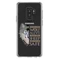 thumbnail image 1 of DistinctInk Clear Shockproof Hybrid Case for Samsung Galaxy S9+ PLUS (6.2" Screen) - TPU Bumper Acrylic Back Tempered Glass Screen Protector - One Wolf Alive, Sheep Never Safe, 1 of 5