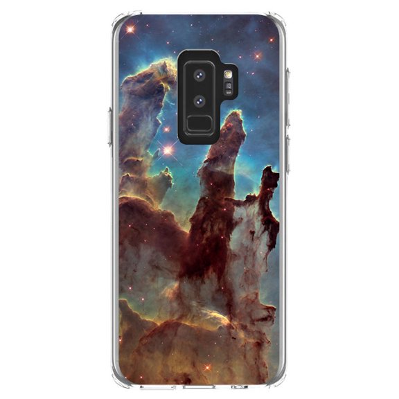 DistinctInk Clear Shockproof Hybrid Case for Samsung Galaxy S9+ PLUS (6.2" Screen) - TPU Bumper, Acrylic Back, Tempered Glass Screen Protector - Pillars of Creation - Astronomy