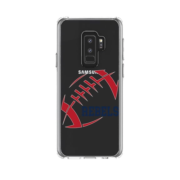 DistinctInk Clear Shockproof Hybrid Case for Samsung Galaxy S9+ PLUS (6.2" Screen) - TPU Bumper, Acrylic Back, Tempered Glass Screen Protector - Rebels Football - Red, Navy