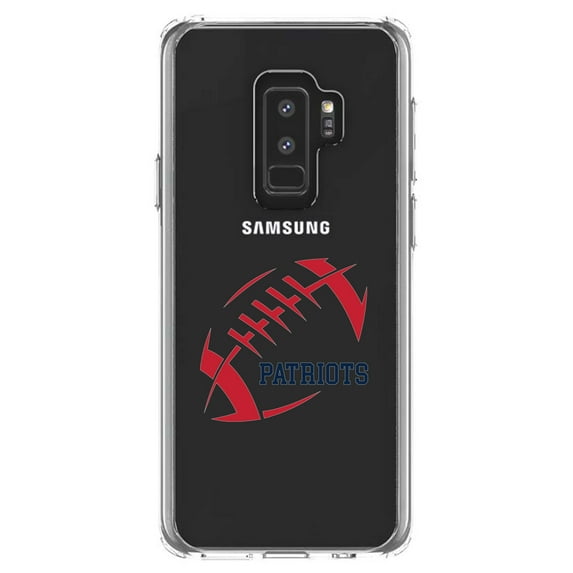 DistinctInk Clear Shockproof Hybrid Case for Samsung Galaxy S9+ PLUS (6.2" Screen) - TPU Bumper Acrylic Back Tempered Glass Screen Protector - Red Blue Football - Patriots