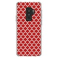 thumbnail image 1 of DistinctInk Clear Shockproof Hybrid Case for Samsung Galaxy S9+ PLUS (6.2" Screen) - TPU Bumper, Acrylic Back, Tempered Glass Screen Protector - Red White Moroccan Lattice, 1 of 5