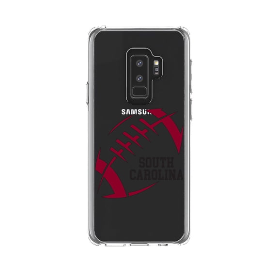 DistinctInk Clear Shockproof Hybrid Case for Samsung Galaxy S9+ PLUS (6.2" Screen) - TPU Bumper, Acrylic Back, Tempered Glass Screen Protector - South Carolina Football - Garnet, Black