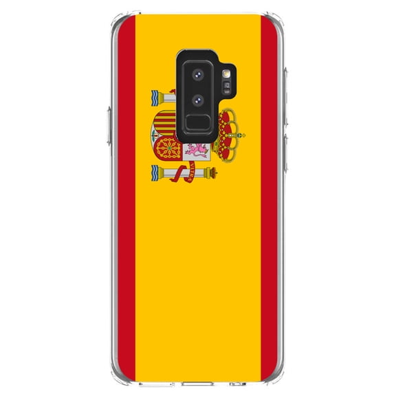 DistinctInk Clear Shockproof Hybrid Case for Samsung Galaxy S9+ PLUS (6.2" Screen) - TPU Bumper, Acrylic Back, Tempered Glass Screen Protector - Spain Spanish Flag Red Yellow - Spain