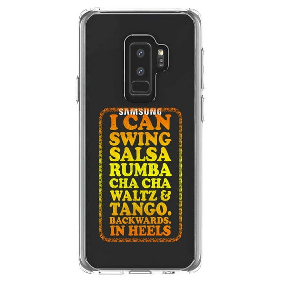 DistinctInk Clear Shockproof Hybrid Case for Samsung Galaxy S9+ PLUS (6.2" Screen) - TPU Bumper Acrylic Back Tempered Glass Screen Protector - Swing Salsa Rumba Cha Cha Waltz in Heels