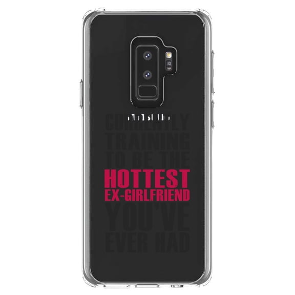 DistinctInk Clear Shockproof Hybrid Case for Samsung Galaxy S9+ PLUS (6.2" Screen) - TPU Bumper Acrylic Back Tempered Glass Screen Protector - Training to be Hottest Ex Girlfriend Ever