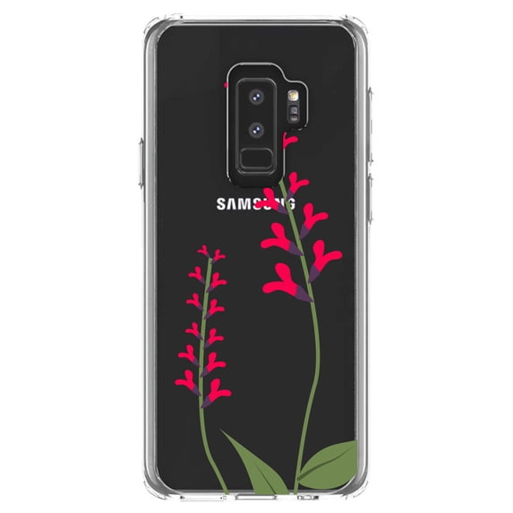 DistinctInk Clear Shockproof Hybrid Case for Samsung Galaxy S9+ PLUS (6.2" Screen) - TPU Bumper Acrylic Back Tempered Glass Screen Protector - Wildflowers Hot Pink