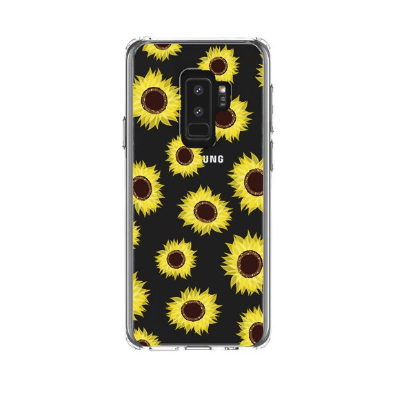 DistinctInk Clear Shockproof Hybrid Case for Samsung Galaxy S9+ PLUS (6.2" Screen) - TPU Bumper, Acrylic Back, Tempered Glass Screen Protector - Yellow Sunflowers