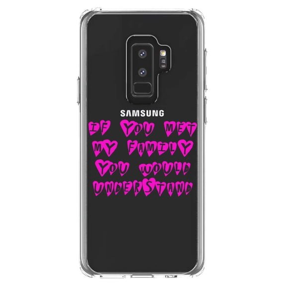 DistinctInk Clear Shockproof Hybrid Case for Samsung Galaxy S9+ PLUS (6.2" Screen) - TPU Bumper Acrylic Back Tempered Glass Screen Protector - If You Met My Family You Would Understand