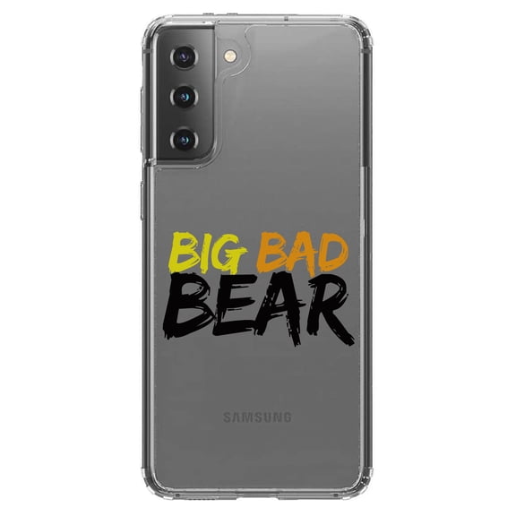 DistinctInk Clear Hybrid Case for Samsung Galaxy S21 (6.2" Screen) - Big Bad Bear - Raised Bezel Screen Guard