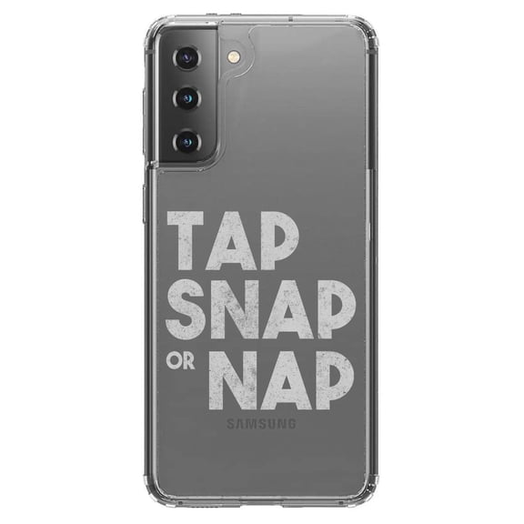 DistinctInk Clear Hybrid Case for Samsung Galaxy S21 (6.2" Screen) - Tap Snap or Nap - Tempered Glass Back