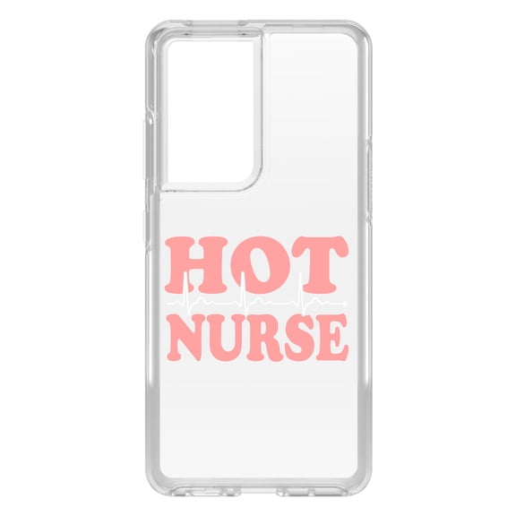 DistinctInk Clear Hybrid Case for Samsung Galaxy S21 Ultra (6.8" Screen) - Hot Nurse - Tempered Glass Back