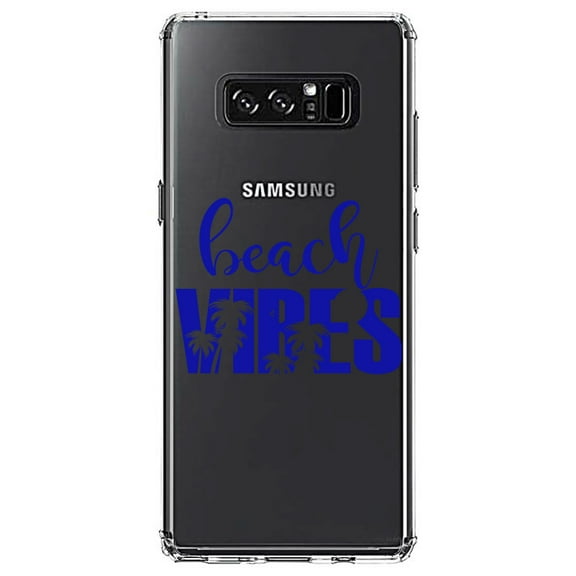 DistinctInk Clear Shockproof Hybrid Case for Samsung Galaxy Note 8 - TPU Bumper Acrylic Back Tempered Glass Screen Protector - Beach Vibes