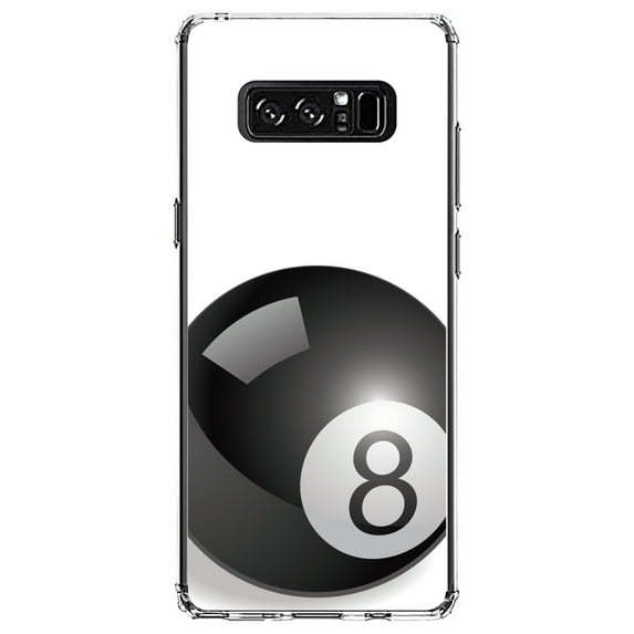 DistinctInk Clear Shockproof Hybrid Case for Samsung Galaxy Note 8 - TPU Bumper, Acrylic Back, Tempered Glass Screen Protector - Black Eight Ball 8