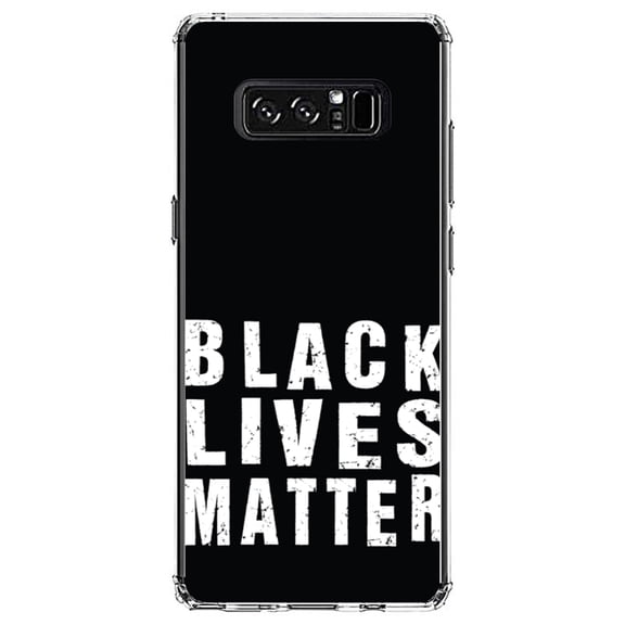 DistinctInk Clear Shockproof Hybrid Case for Samsung Galaxy Note 8 - TPU Bumper, Acrylic Back, Tempered Glass Screen Protector - Black Lives Matter
