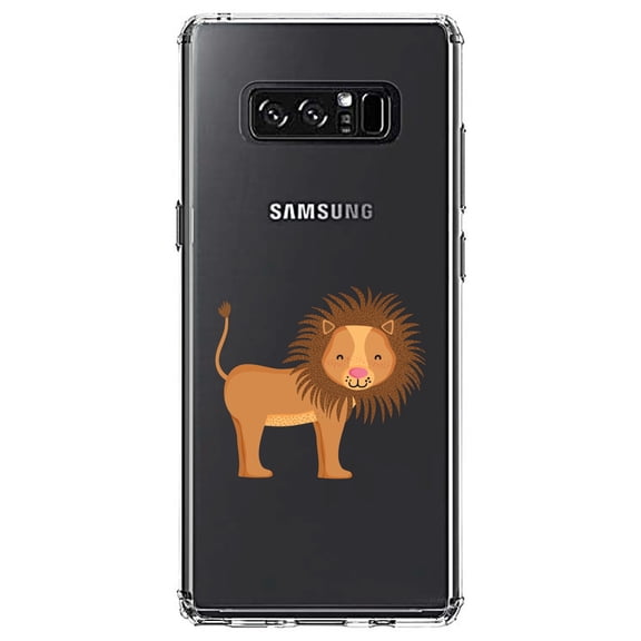 DistinctInk Clear Shockproof Hybrid Case for Samsung Galaxy Note 8 - TPU Bumper Acrylic Back Tempered Glass Screen Protector - Cute Cartoon Lion