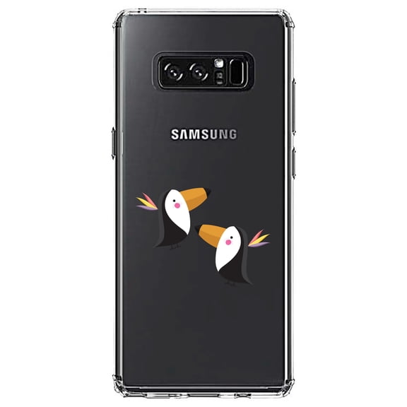 DistinctInk Clear Shockproof Hybrid Case for Samsung Galaxy Note 8 - TPU Bumper Acrylic Back Tempered Glass Screen Protector - Cute Cartoon Toucans