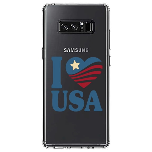 DistinctInk Clear Shockproof Hybrid Case for Samsung Galaxy Note 8 - TPU Bumper Acrylic Back Tempered Glass Screen Protector - I Love USA Flag