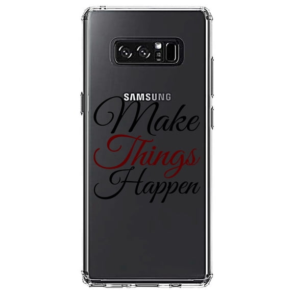 DistinctInk Clear Shockproof Hybrid Case for Samsung Galaxy Note 8 - TPU Bumper Acrylic Back Tempered Glass Screen Protector - Make Things Happen
