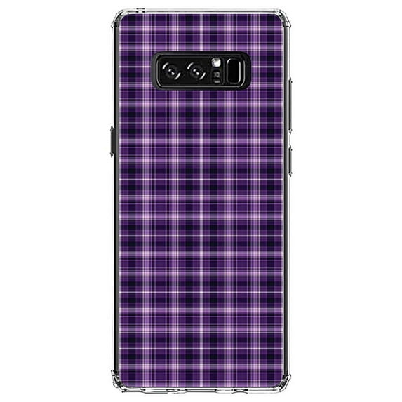 DistinctInk Clear Shockproof Hybrid Case for Samsung Galaxy Note 8 - TPU Bumper, Acrylic Back, Tempered Glass Screen Protector - Purple Black Plaid