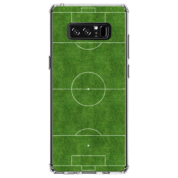 DistinctInk Clear Shockproof Hybrid Case for Samsung Galaxy Note 8 - TPU Bumper, Acrylic Back, Tempered Glass Screen Protector - Soccer Field Layout