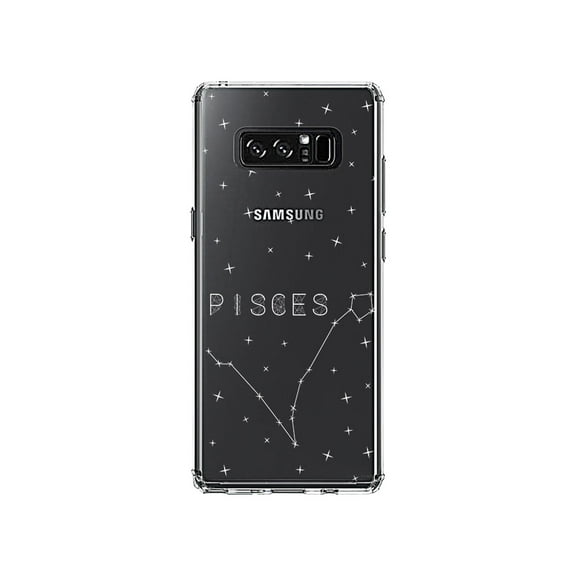 DistinctInk Clear Shockproof Hybrid Case for Samsung Galaxy Note 8 - TPU Bumper, Acrylic Back, Tempered Glass Screen Protector - Star Zodiac Pisces