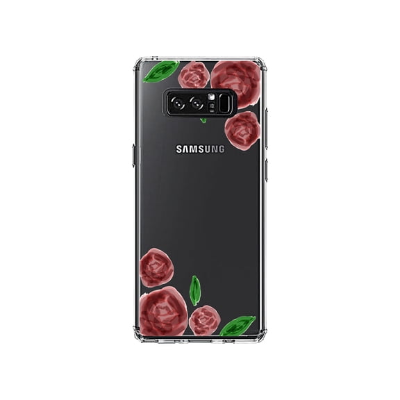 DistinctInk Clear Shockproof Hybrid Case for Samsung Galaxy Note 8 - TPU Bumper, Acrylic Back, Tempered Glass Screen Protector - Watercolored Roses
