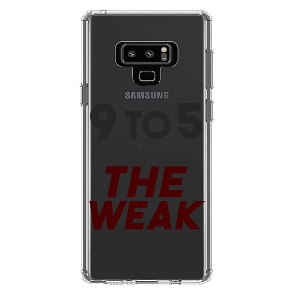 DistinctInk Clear Shockproof Hybrid Case for Samsung Galaxy Note 9 - TPU Bumper Acrylic Back Tempered Glass Screen Protector - 9 to 5 Is For the Weak