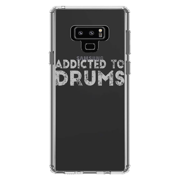 DistinctInk Clear Shockproof Hybrid Case for Samsung Galaxy Note 9 - TPU Bumper Acrylic Back Tempered Glass Screen Protector - Addicted to Drums