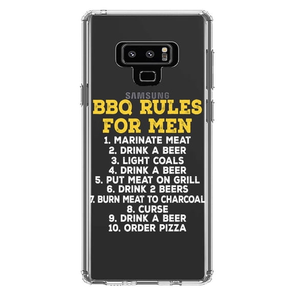 DistinctInk Clear Shockproof Hybrid Case for Samsung Galaxy Note 9 - TPU Bumper Acrylic Back Tempered Glass Screen Protector - BBQ Rules for Men
