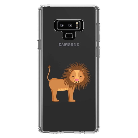 DistinctInk Clear Shockproof Hybrid Case for Samsung Galaxy Note 9 - TPU Bumper Acrylic Back Tempered Glass Screen Protector - Cute Cartoon Lion