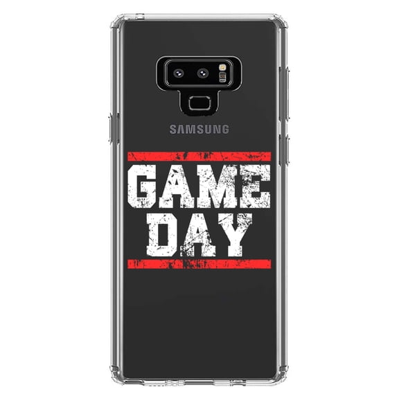 DistinctInk Clear Shockproof Hybrid Case for Samsung Galaxy Note 9 - TPU Bumper Acrylic Back Tempered Glass Screen Protector - Game Day