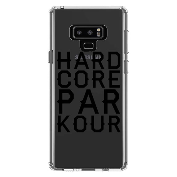 DistinctInk Clear Shockproof Hybrid Case for Samsung Galaxy Note 9 - TPU Bumper Acrylic Back Tempered Glass Screen Protector - Hard Core Parkour