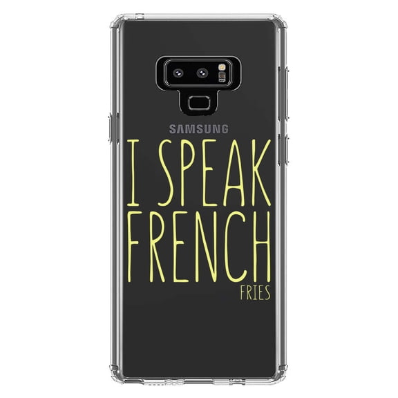 DistinctInk Clear Shockproof Hybrid Case for Samsung Galaxy Note 9 - TPU Bumper Acrylic Back Tempered Glass Screen Protector - I Speak French