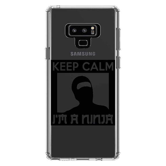 DistinctInk Clear Shockproof Hybrid Case for Samsung Galaxy Note 9 - TPU Bumper Acrylic Back Tempered Glass Screen Protector - Keep Calm I'm a Ninja