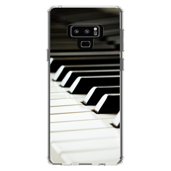 DistinctInk Clear Shockproof Hybrid Case for Samsung Galaxy Note 9 - TPU Bumper, Acrylic Back, Tempered Glass Screen Protector - Piano Keys Keyboard